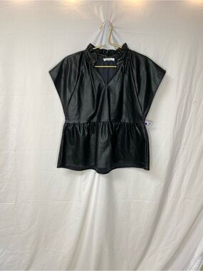 THML Black Faux Leather Peplum Top size M